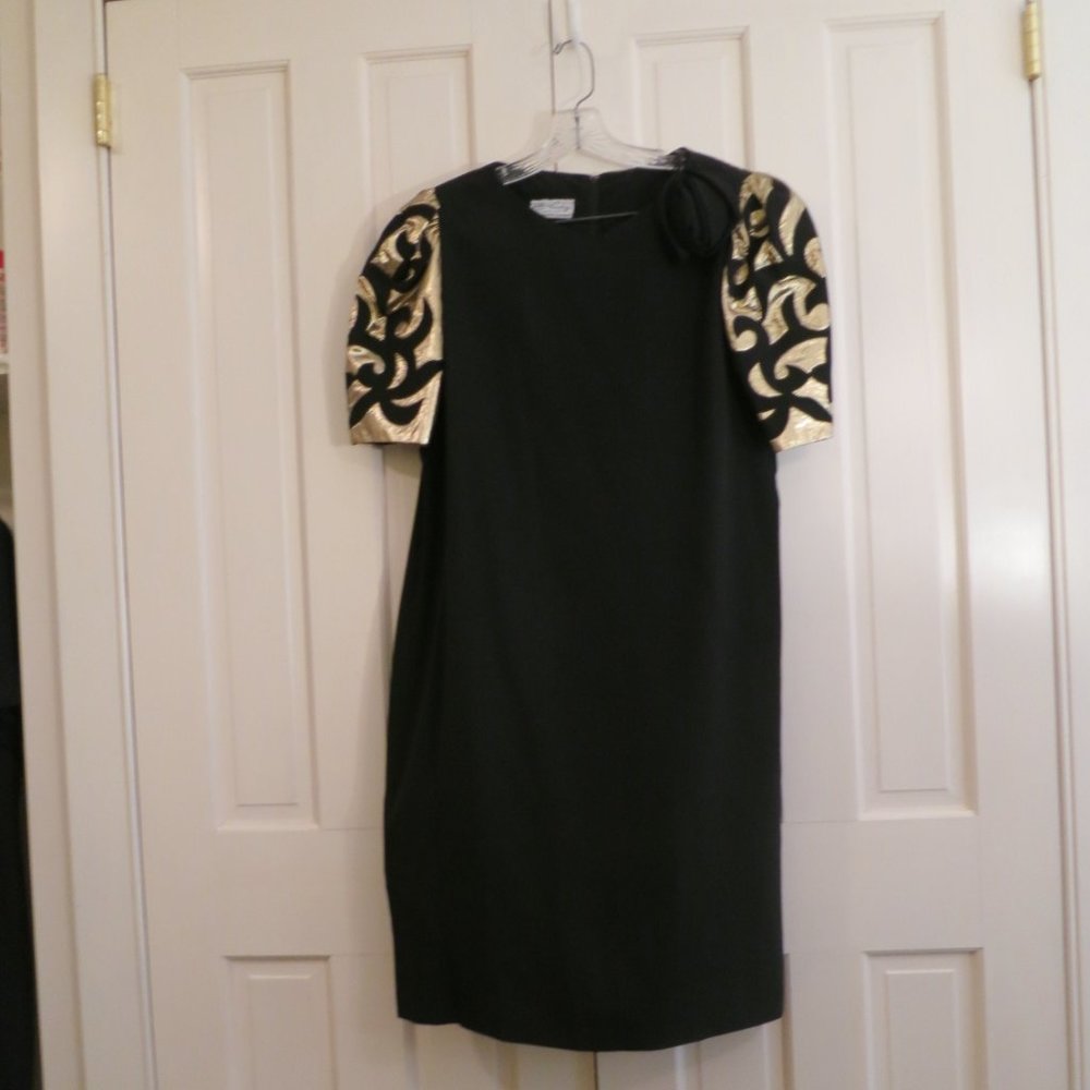 Cocktail Length  Black Sheath with Gold Applique